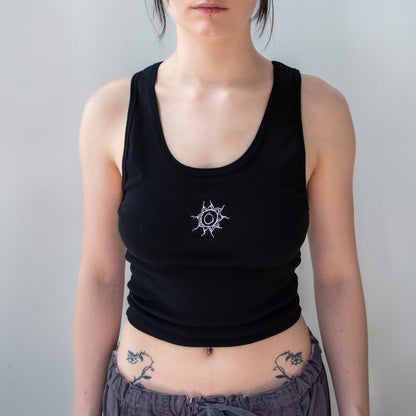 Black Embroidery Crop Tank